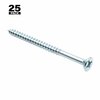 Prime-Line Wood Screws, Flat Head, Phillips Drive, #12 X 3 in., Zinc Plated Steel, 25PK 9036287